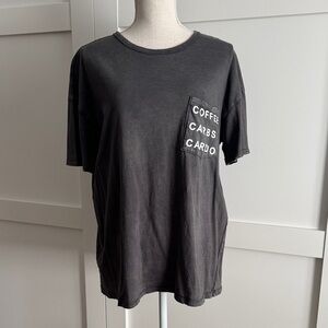 Aerie Charcoal Short Sleeve Distressed Tee with Graphic Pocket